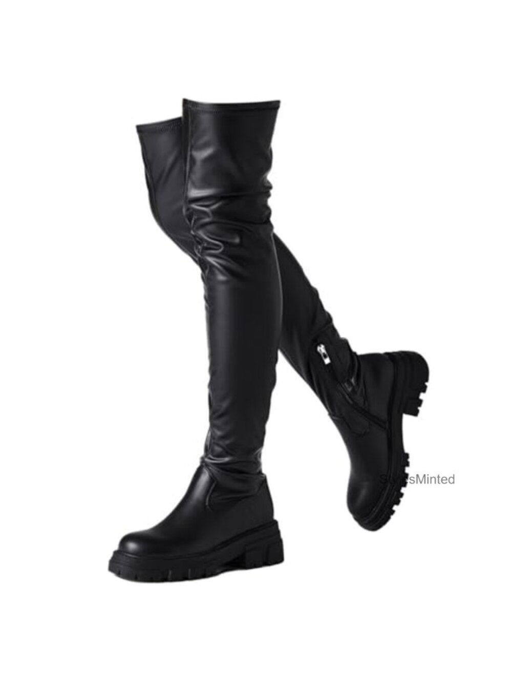 Thigh High Platform Chunky Heel Stretch Faux Leather Over Knee Boots